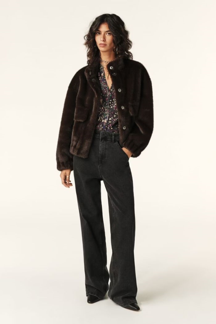 Ba&sh, Paros faux fur jacket, Chocolat